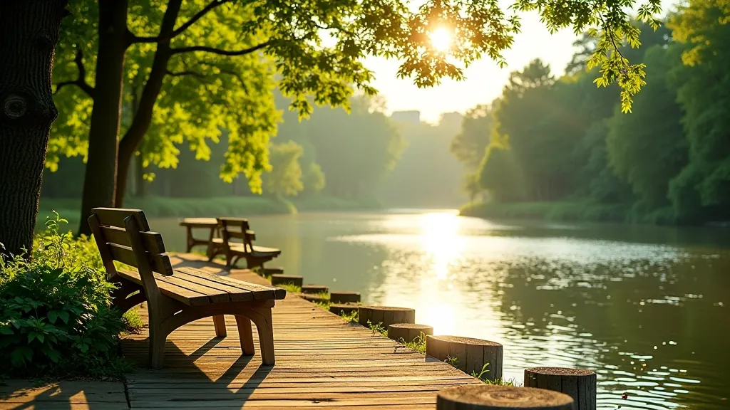 Žalios terasos ir suolai Santakos parke su upės vaizdu fone